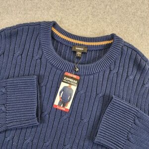 NEW Express Braided Cable Knit Sweater Men XL Pullover Crewneck Blue Long Sleeve